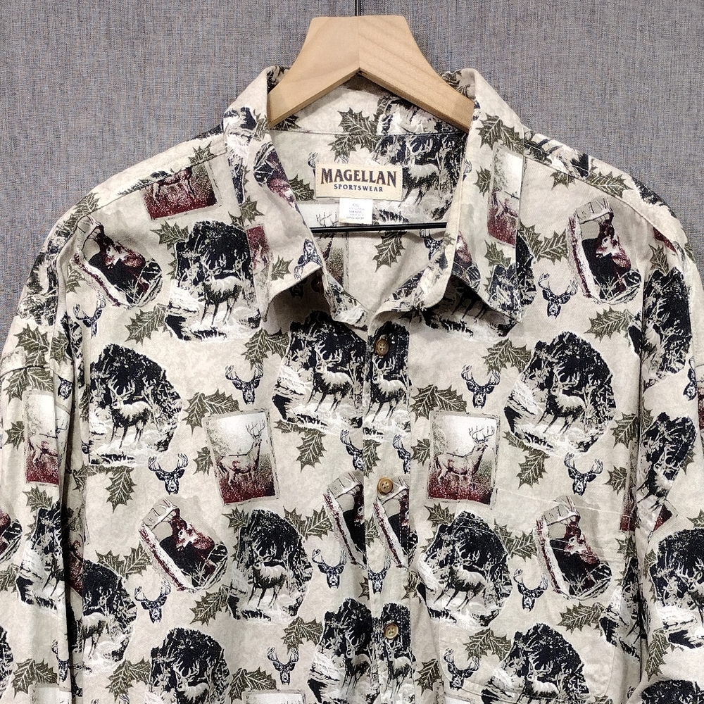 Magellan Deers Print Button Shirt Mens XXL Multicolor Outdoor Hiking Hunting - Picture 2 of 8